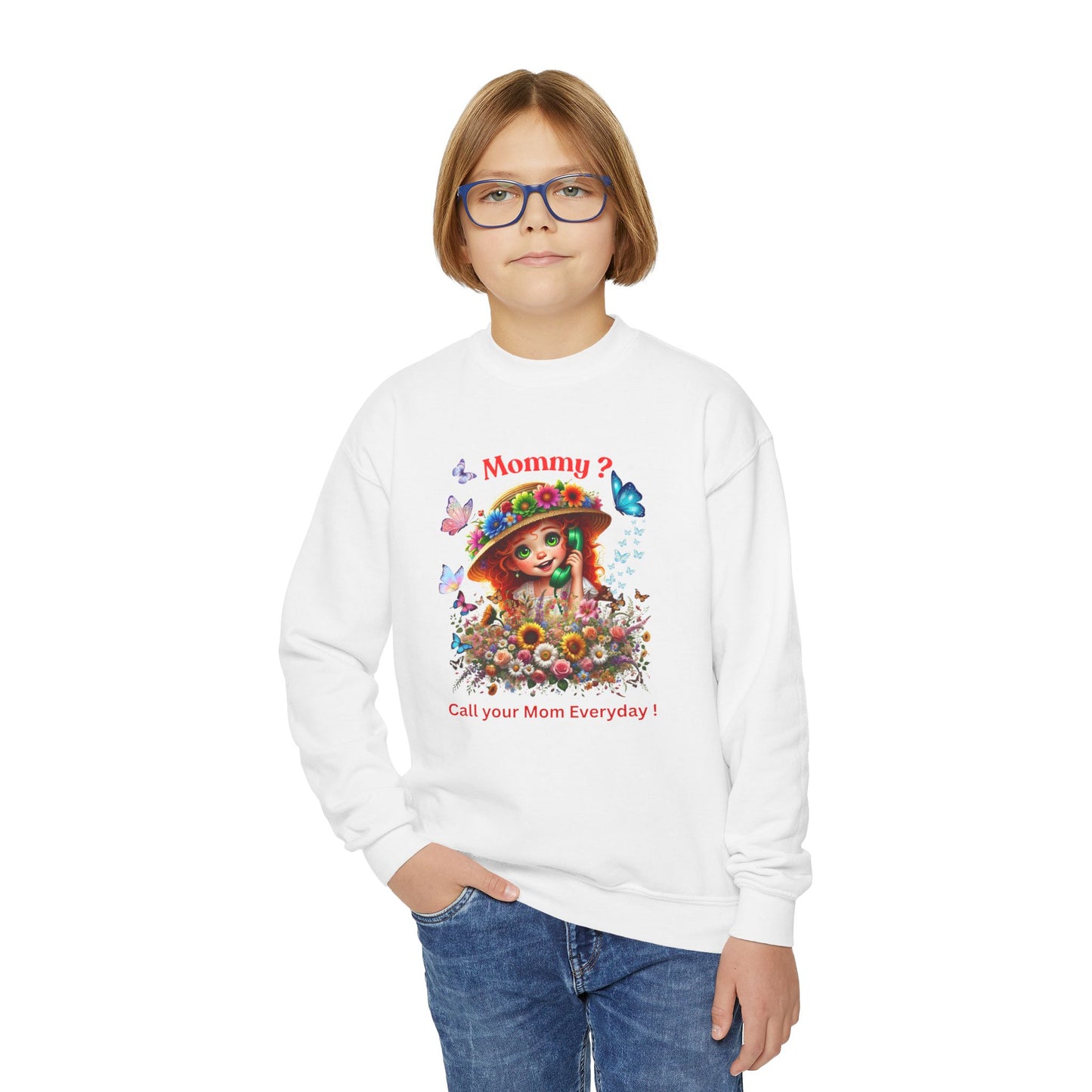 Mommy? Youth Crewneck Sweatshirt -  Call Your Mom Everyday!