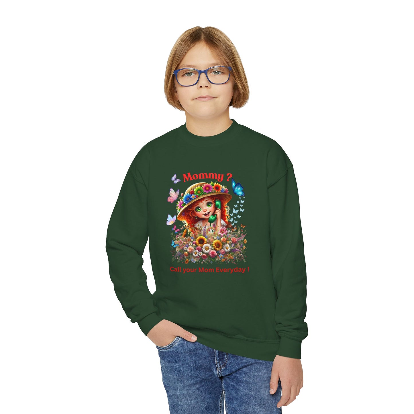 Mommy? Youth Crewneck Sweatshirt -  Call Your Mom Everyday!