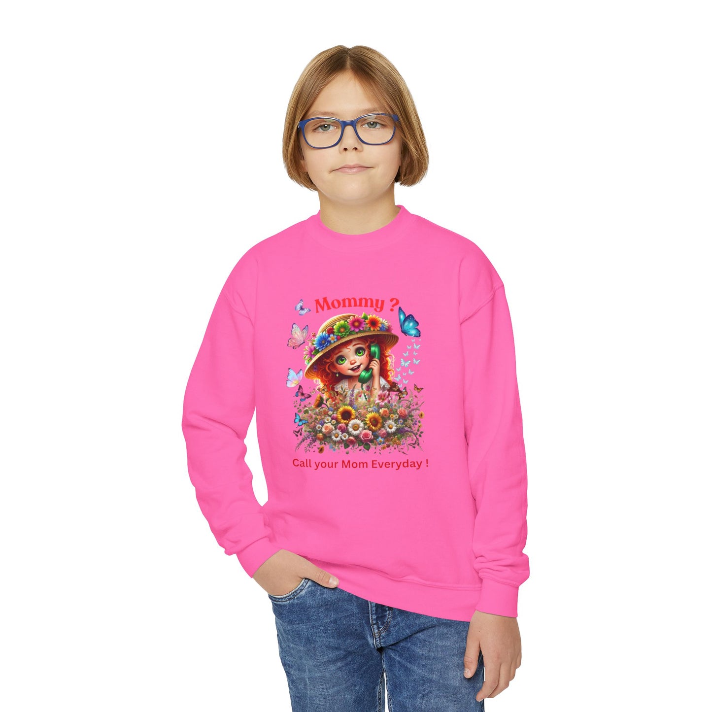 Mommy? Youth Crewneck Sweatshirt -  Call Your Mom Everyday!