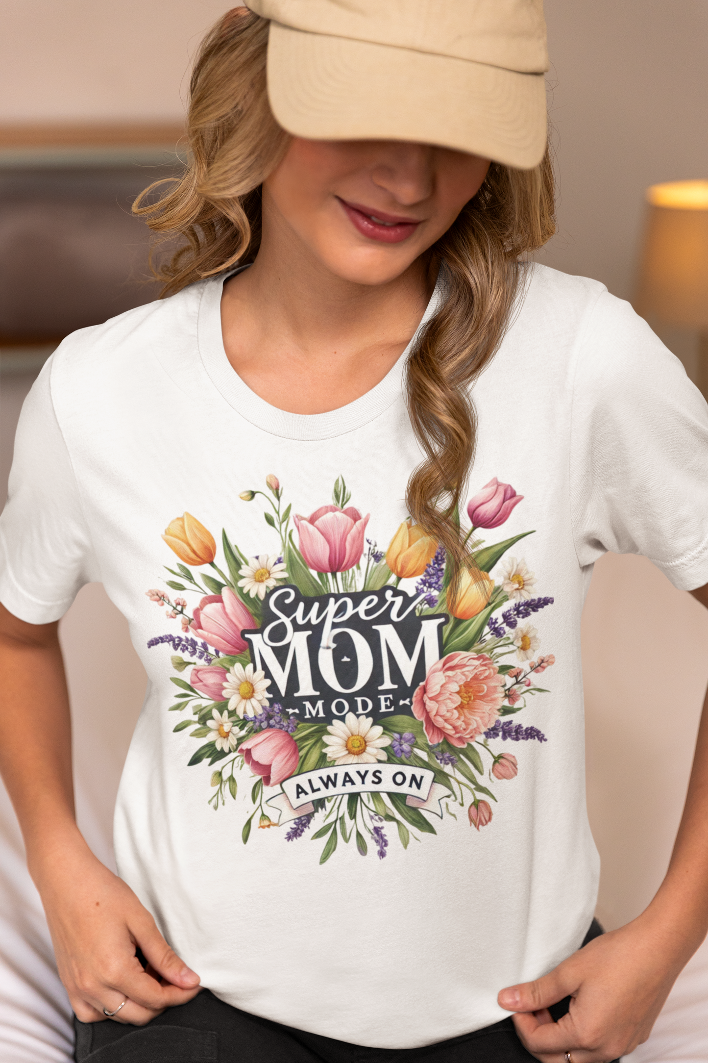 Super Mom Mode Floral Tee - Unisex Jersey Short Sleeve T-Shirt for Moms. Mother's day , Birthday, Mom Birthday, Mom gift, Moms, Woman T-shirts, Mom love, Love, Mom hero